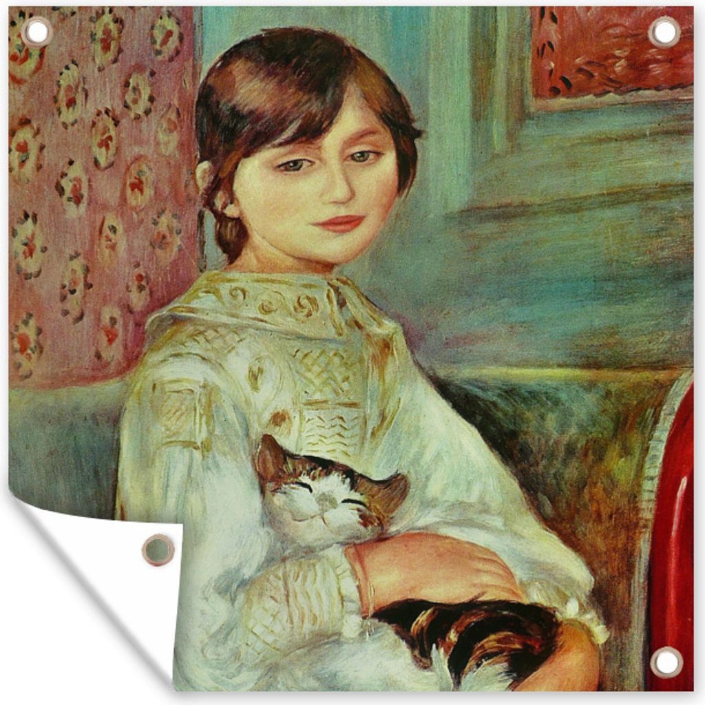 MuchoWow 50x50 cm Outdoor-Poster Gartendeko Sichtschutz Garten Poster für den Garten Kind mit Katze - Pierre-Auguste Renoir