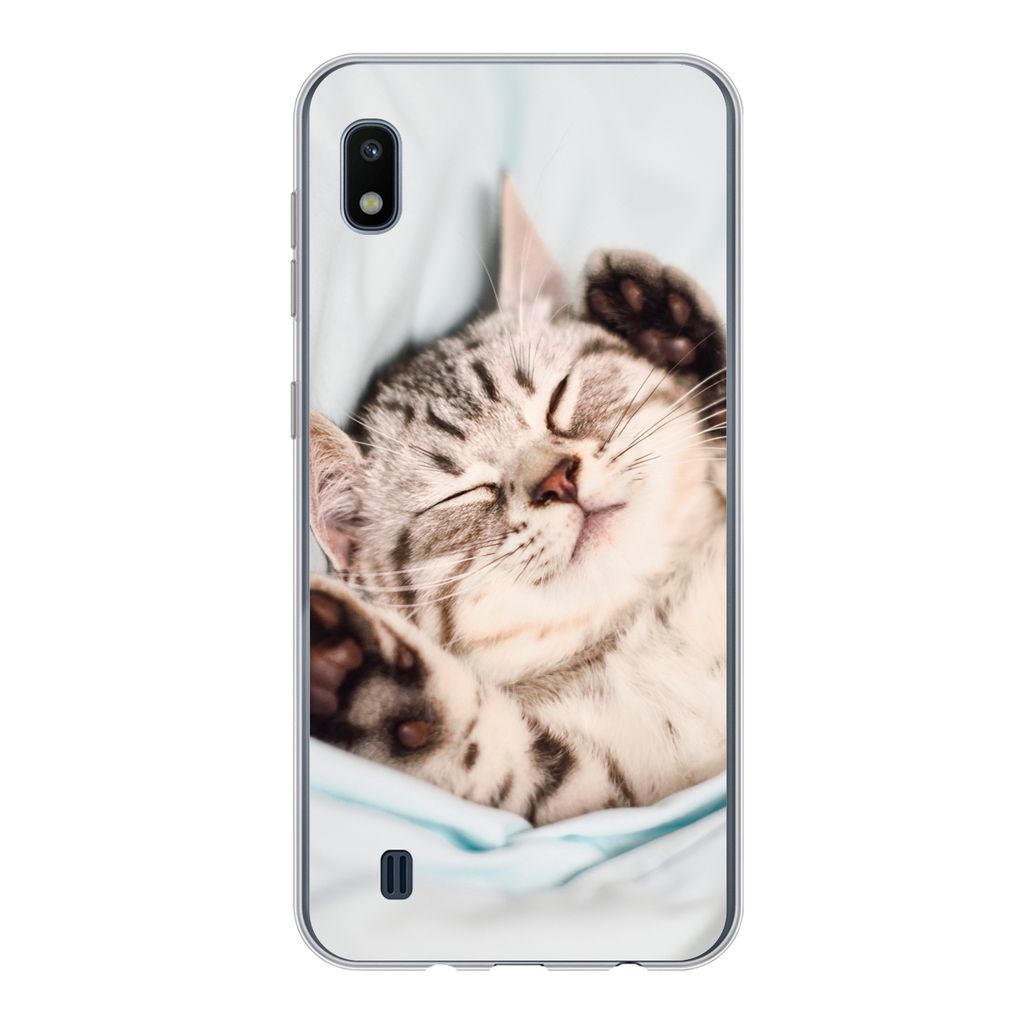 MuchoWow Handyhülle Schutzhülle Hülle für Samsung Galaxy A10 Kätzchen - Lustig - Bett - Kinder - Jungen - Mädchen - Kinder Silikon Softcase...