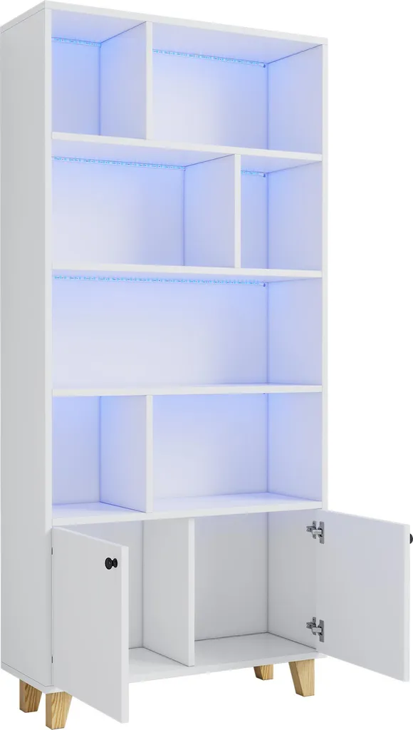 Bibliothèque LED avec Télécommande et Compartiments, Style Blanc Épuré - 9