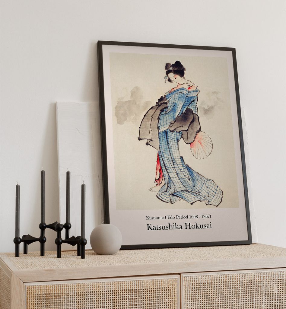 Poster Kurtisane Hokusai, groesse_poster:21x30 cm, groesse_rahmen:birke 21x30 cm