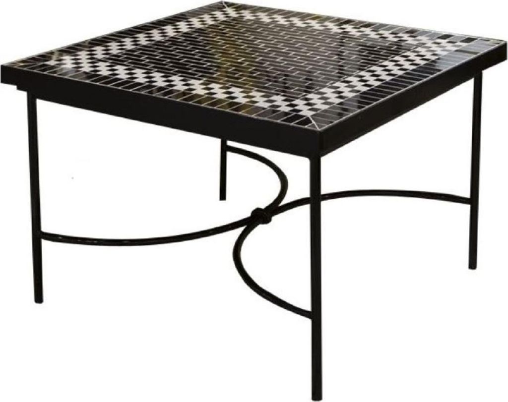 Casa Padrino Luxus Jugendstil Beistelltisch Schwarz / Weiß 60 x 60 x H. 50 cm - Handgefertigter Schmiedeeisen Tisch mit Keramik Fliesen Tischplatt...