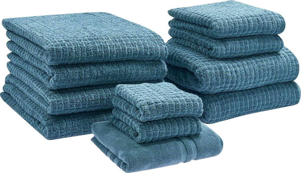 BELIANI Badehandtuch Set mit Badematte 11-teilig Blau Baumwolle Frottee Handtücher in verschiedenen Größen Badteppich Bad Ausstattung Accessories