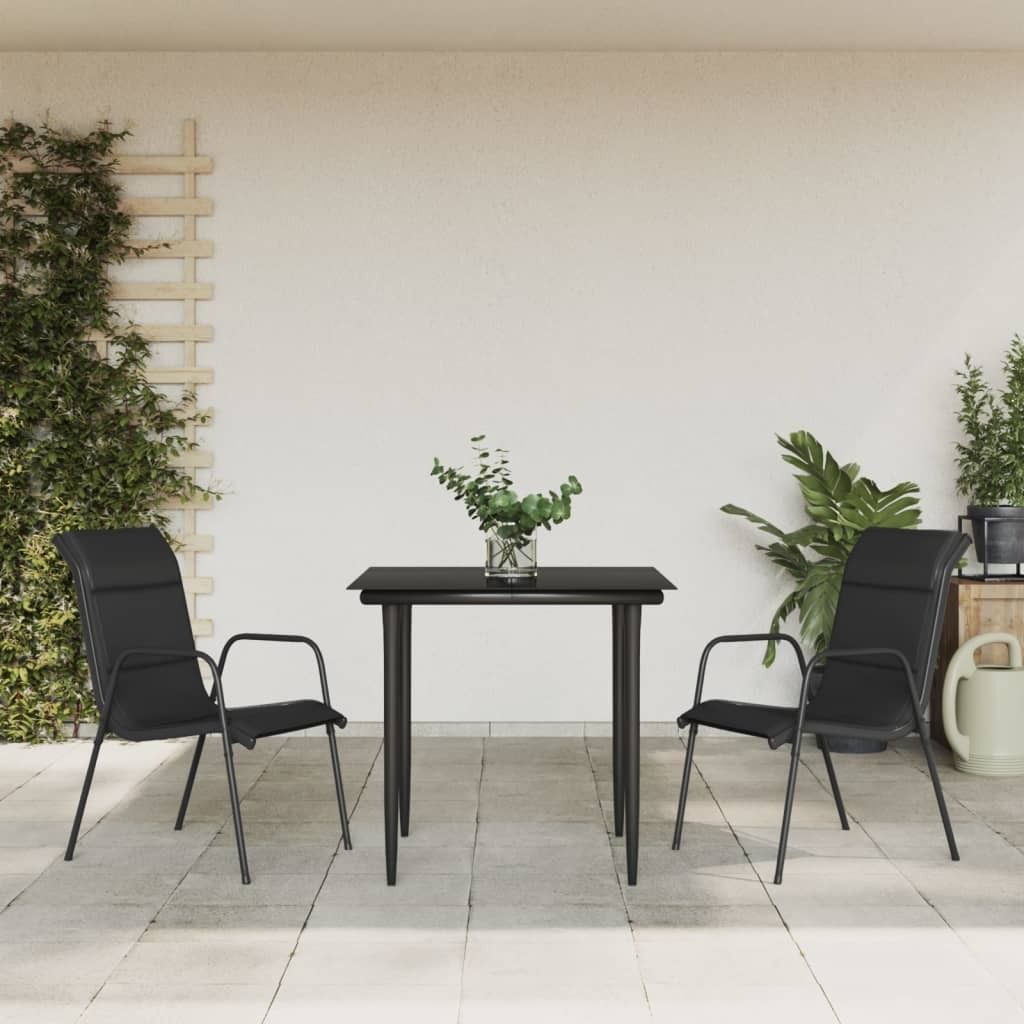 Maison Exclusive - 3-tlg. Garten-Essgruppe Schwarz Stahl und Textilene