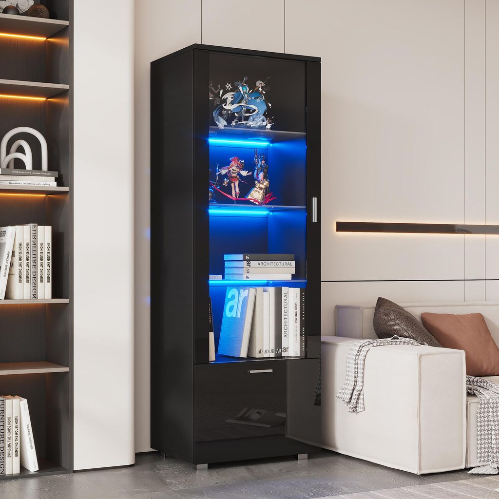 OKWISH Vitrine Noire avec Éclairage LED 16 Couleurs - Image du produit 