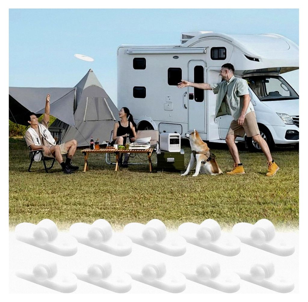 Markisenösen Set - 10 Stück und Wohnwagen mit 20 Schrauben, Robustes PP Kunststoff Camping Zubehör zur effektiven Befestigung der Verbindungsstange