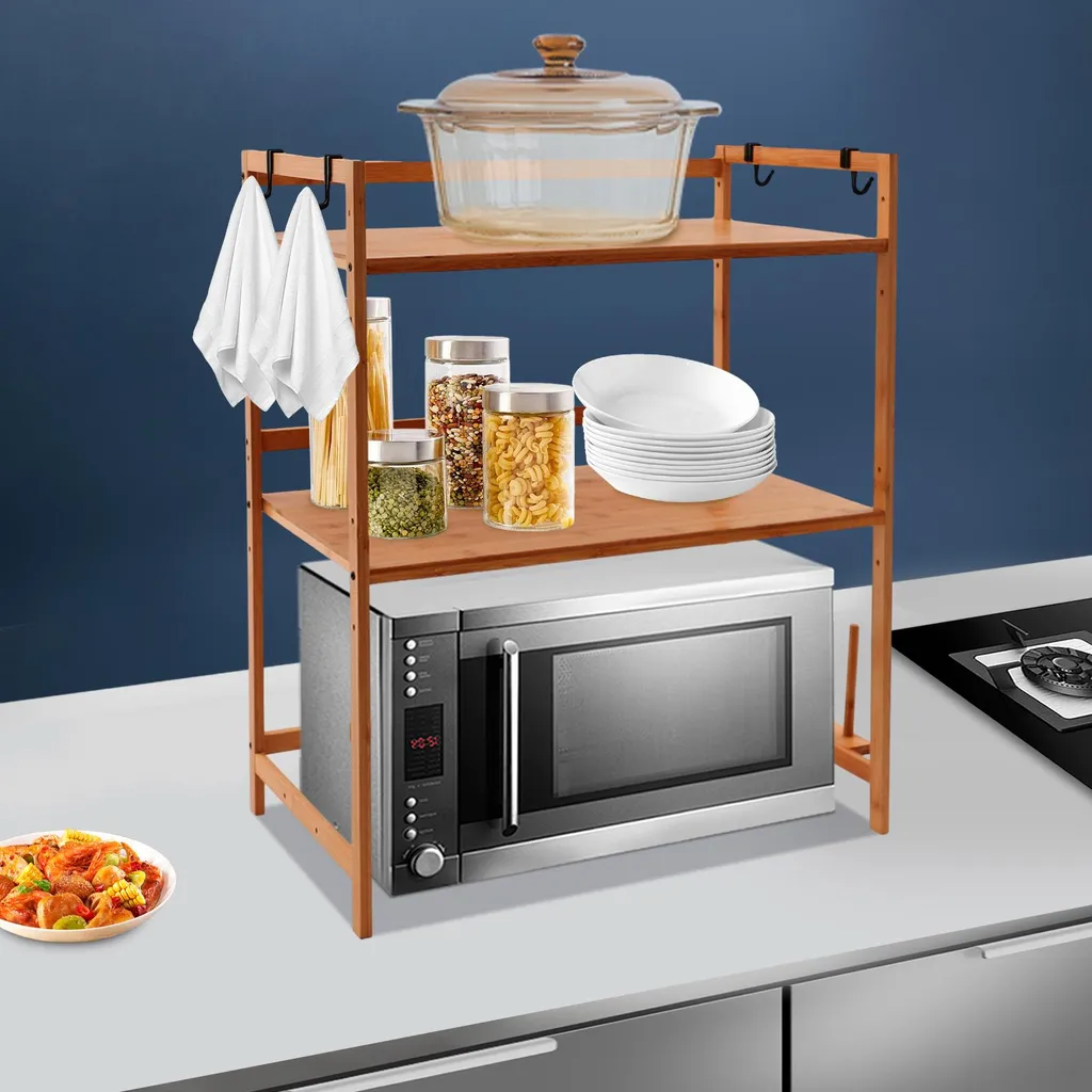 Étagère micro-ondes gain de place chocolat - Design robuste à 2 étages
