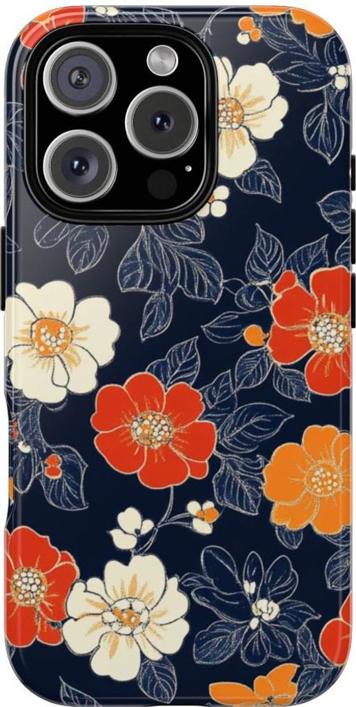 Blumenmuster in Orange und Weiß – Hülle Kompatibel mit iPhone 16 Pro