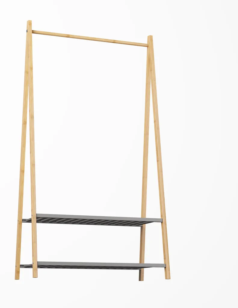 Vestiaire autoportant en bambou bicolore gris et bois clair - H175 cm