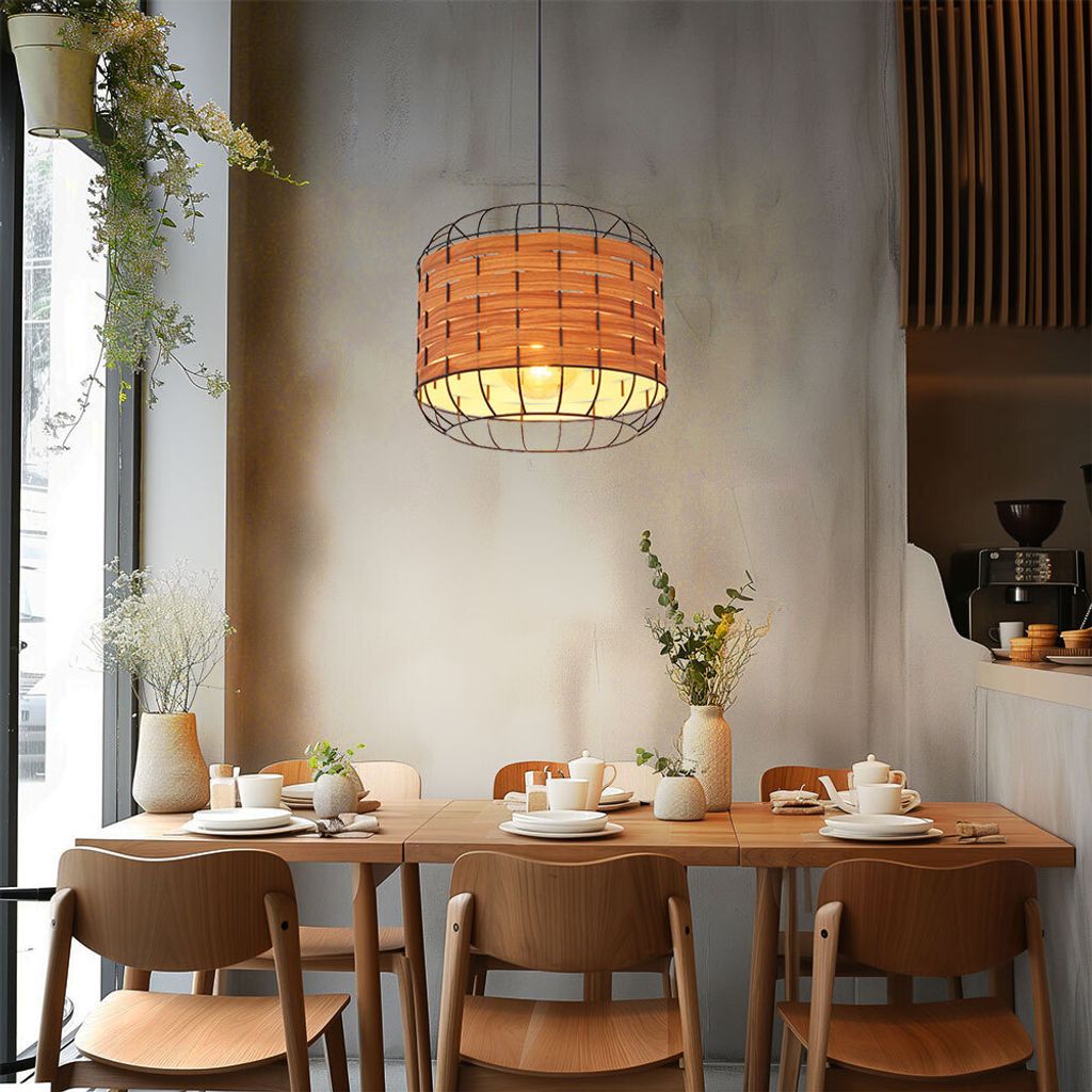 Hängeleuchte, Käfig-Design, Holzoptik braun, H 120cm