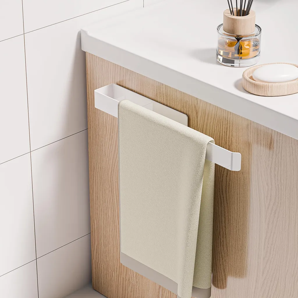 Porte-torchons adhésif mural blanc en aluminium pour cuisine et sanitaires