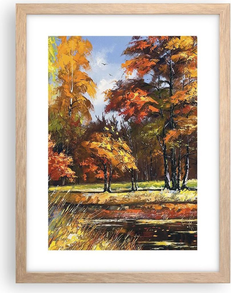 Gerahmtes Poster - Rahmen in heller Eiche - Park Herbst Wasser - 30x40 cm - Wand Bild - Wanddeko - Wandbilder - Wandposter - Bilderrahmen - Bilder ...