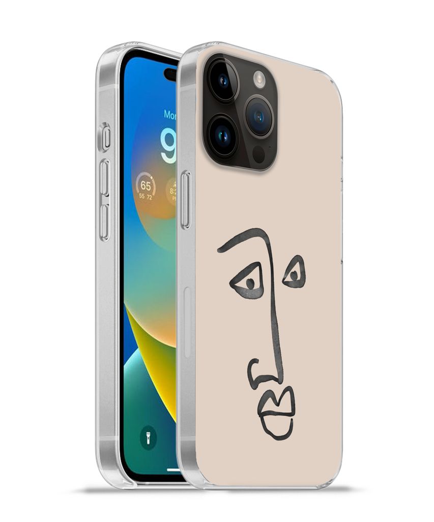 MuchoWow Handyhülle Schutzhülle Hülle für Apple iPhone 14 Pro - Softcase Gesicht - Rosa - Strichzeichnung Silikon Softcase Handy Hülle - Ums...