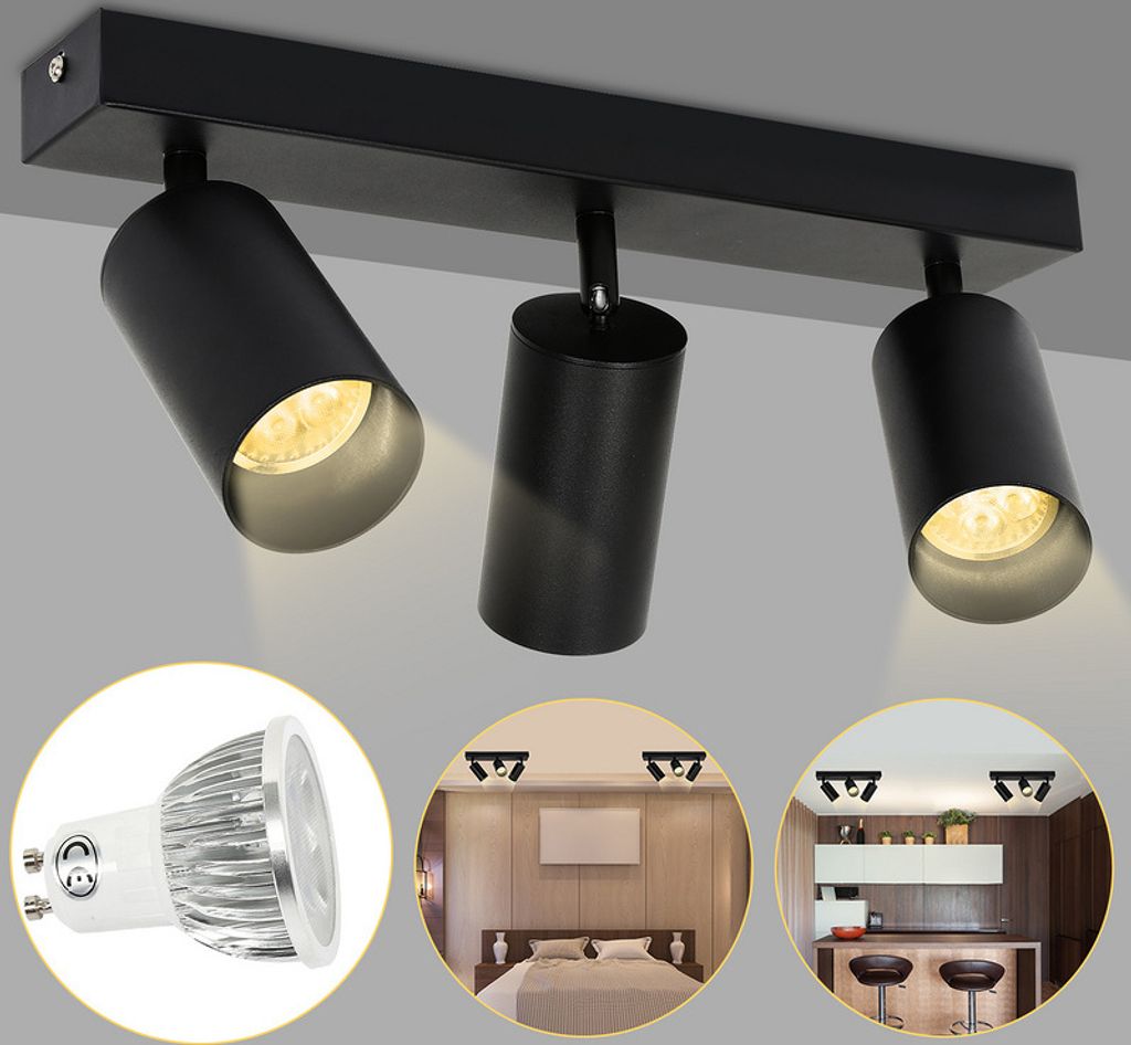 Peviasot LED Spotleuchte schwenkbar Wandleuchte Deckenleuchte für Küche Wohnzimmer, Esszimmer Einzelkopfstrahler 3x GU10 Fassung