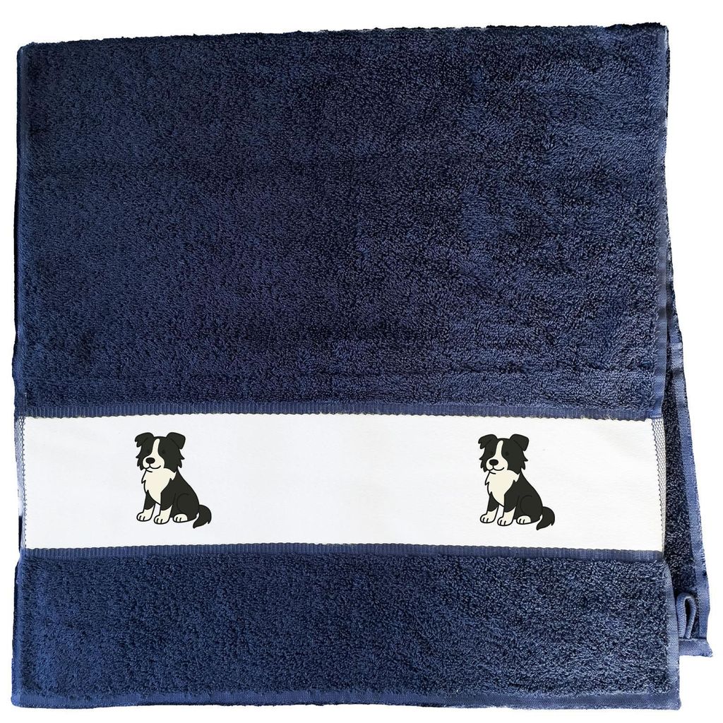 Huuraa Handtuch Border Collie Border Comic 50x100cm French Navy Baumwolle Handtuch Geschenkidee