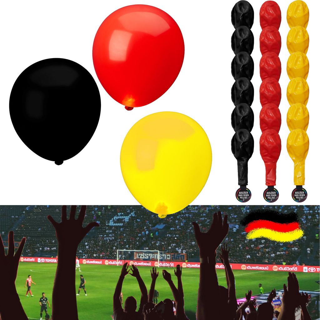 Luftballons Deutschland mit LED 6x3er Pack Schwarz/Rot/Gold Fanartikel Fussball Ballons Leuchtballons