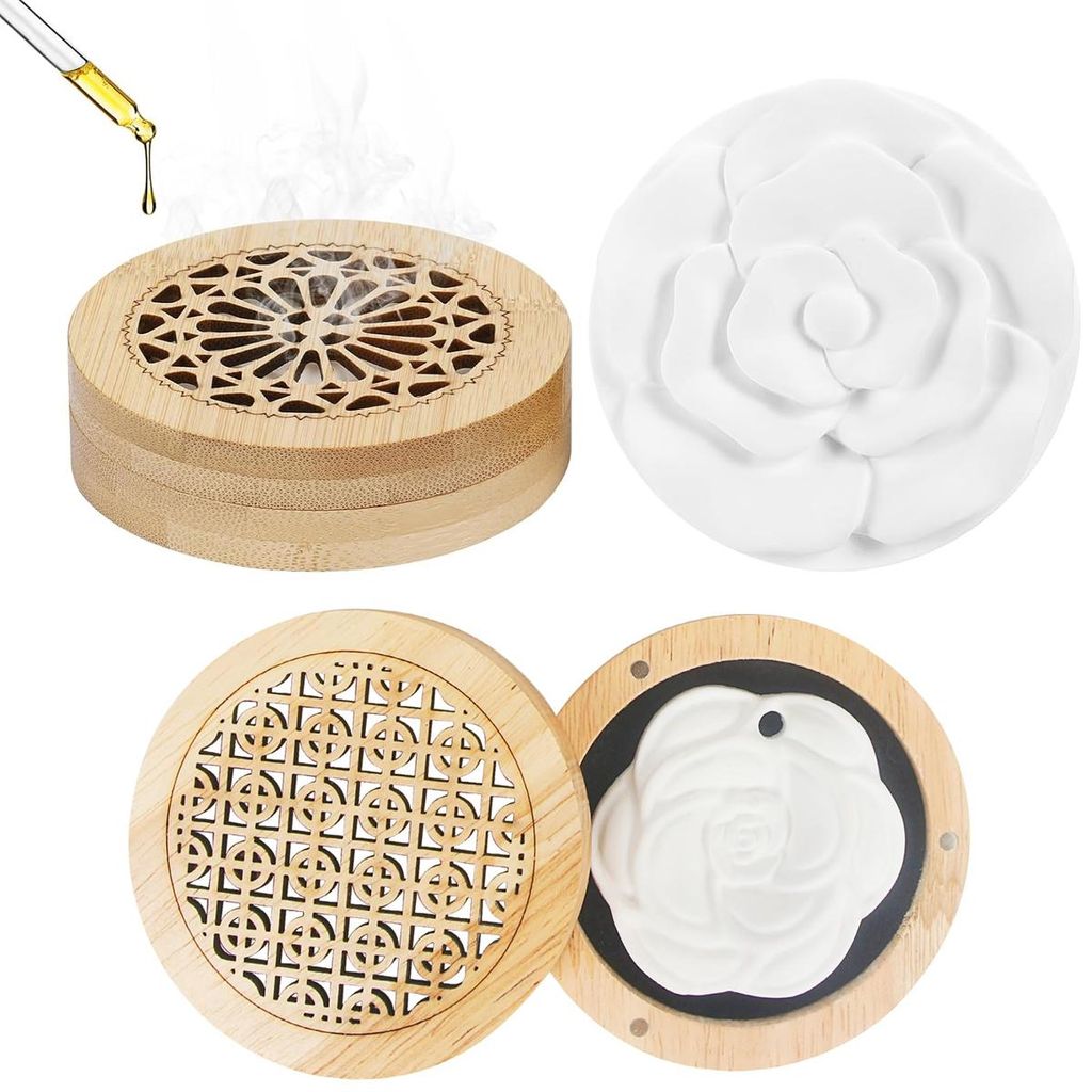 2 Stück Diffuser Ornament Duftstein mit Massivholzbox,Räucherstäbchen Box, Blume Form Diffusor für Ätherische Öle, für Wohnzimmer Schlafzimm...