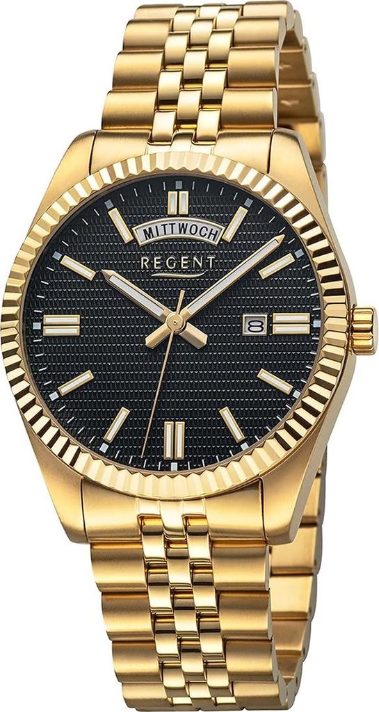 Regent Herrenuhr Edelstahl-Armbanduhr Analog Metallarmband gold D2URBA884