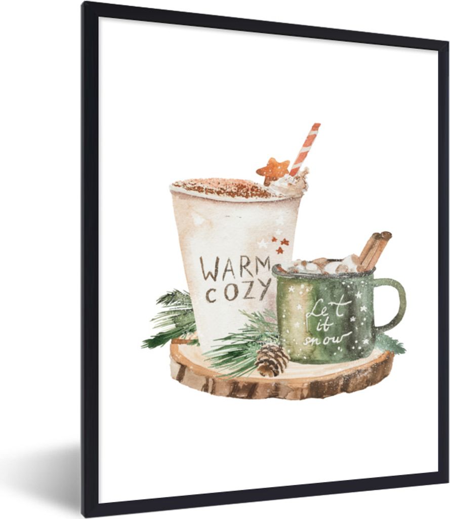 MuchoWow MuchoWow Gerahmtes Poster Schokoladenmilch - Becher - Tablett 30x40 cm - Poster mit zchwarzem Bilderrahmen - Wanddeko - Kunstdrucke