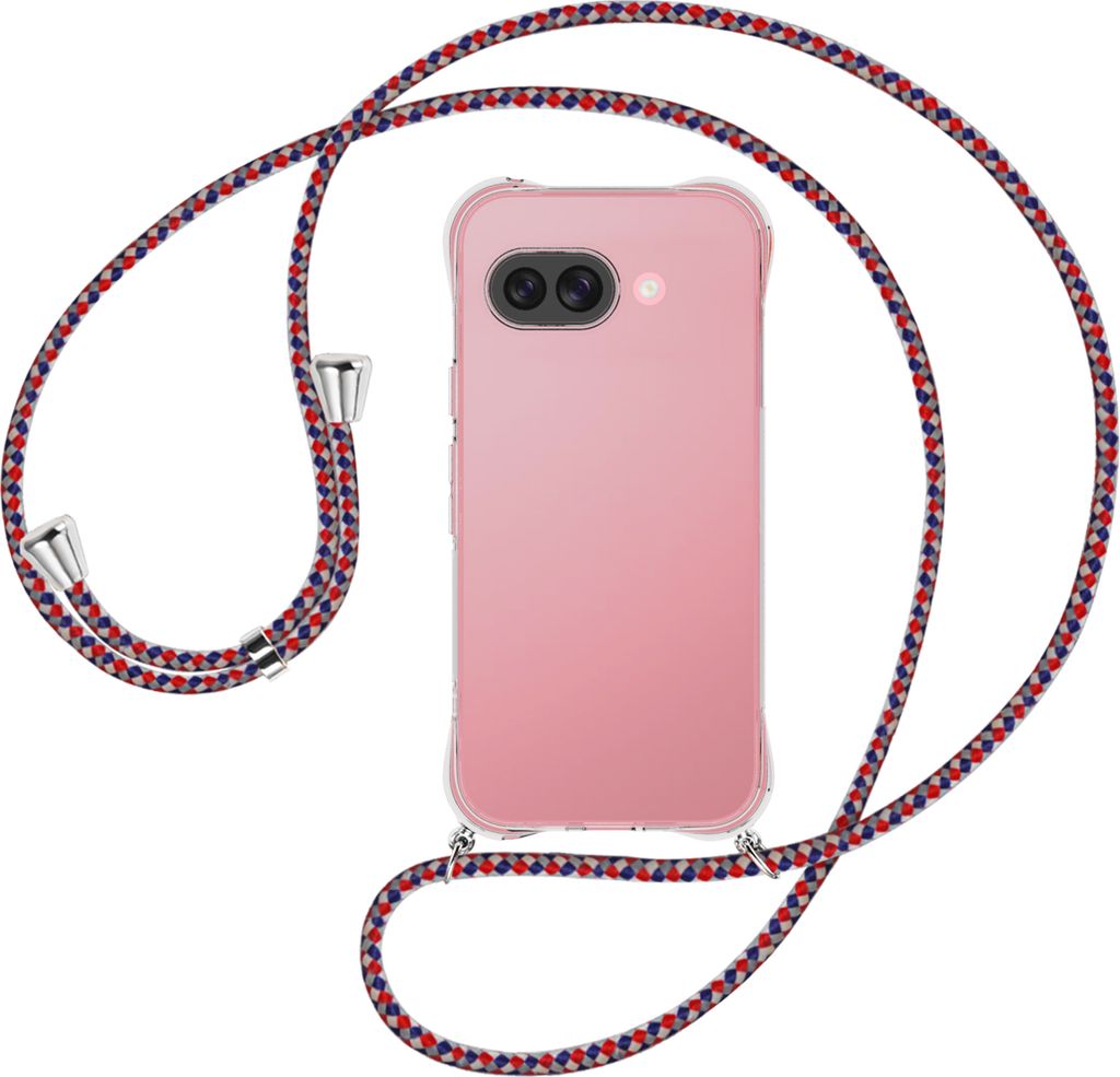 Handykette Backcover-Schutzhülle mit Band (Metall silberfarben) für Google Pixel 9A - silber/blau/rot