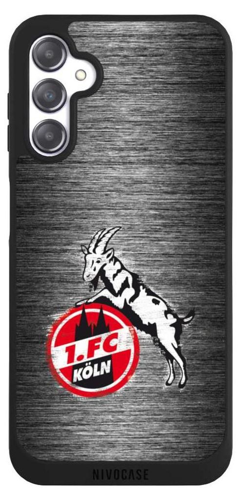 NIVOCASE Handyhülle für Samsung Galaxy A14 5G Hülle NIVOpure Case Schwarz 1. FC Köln Metallic Look Offizielles Lizenzprodukt