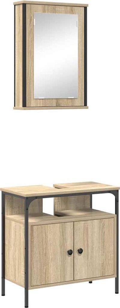 Badezimmermöbel-Set mit Regal mit Tür 2 pcs Braun Holzwerkstoff