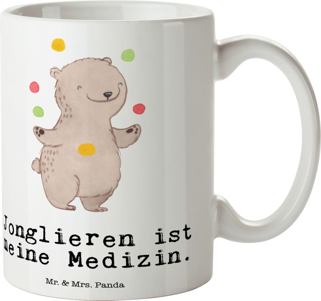 Mr. & Mrs. Panda Pott Bär Jonglieren - Weiß - Geschenk, haferl, Jongleur, Tasse, Teepott, Kaffeebecher, Teetasse, Kaffeetasse, Zirkus, Artistik, ...