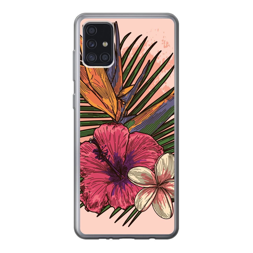 MuchoWow Handyhülle Schutzhülle Hülle für Samsung Galaxy A52 5G Blumen - Tropisch - Rosa Silikon Softcase Handy Hülle - Umschlag