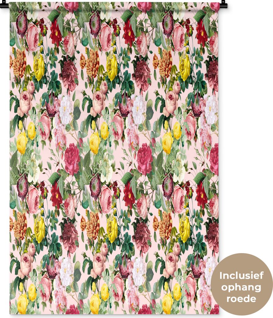MuchoWow Wandteppich Wandbehang Rosen - Blumen - Muster - Farben 90x135 cm Tapisserie Dekoration Wandtuch - Baumwolle - Wandskulptur