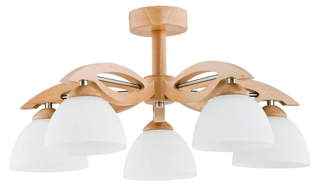 Plafonnier EMIR Alfa bois clair et blanc 5xE27 56cm - Luminaire scandinave