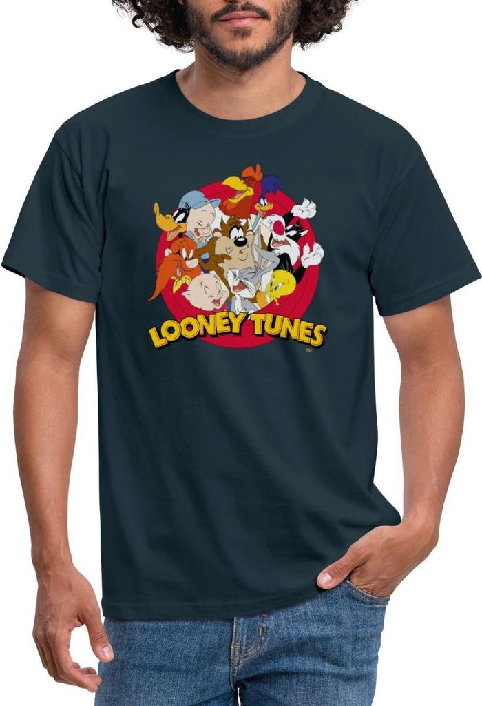 Spreadshirt Looney Tunes Bugs Bunny Logo Gruppenbild Männer T-Shirt, S, Navy