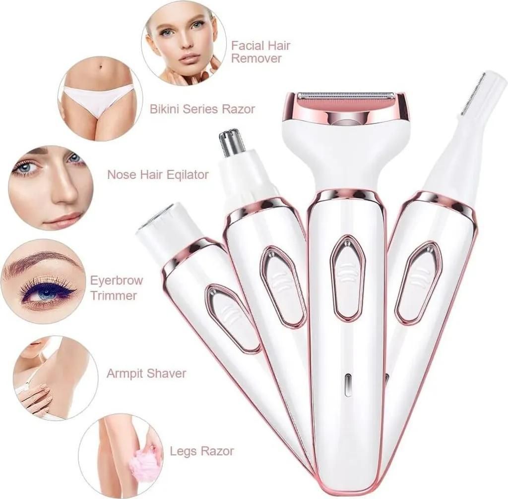 4-In-1 Elektrischer Damenrasierer, Elektrischer Rasierer für Frauen, Schmerzfreier Intimrasierer, USB-Aufladung,Frauen private Haarschneider, Frau...