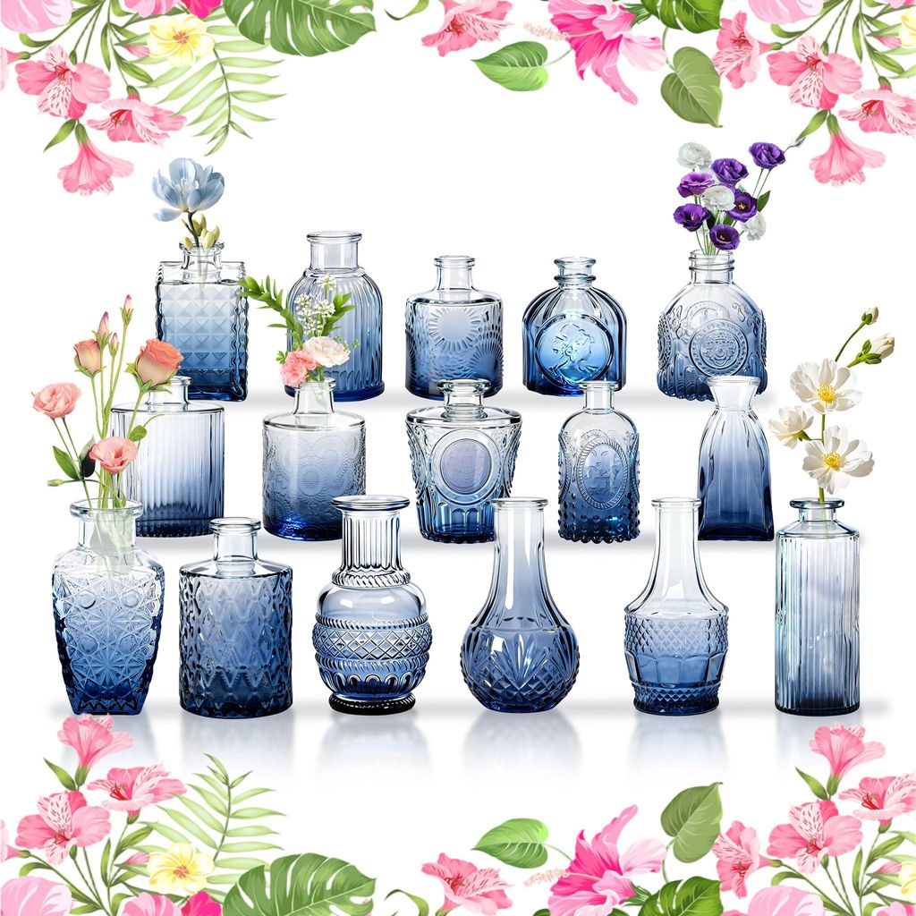TWOLIIN Kleine Vasen für Tischdeko, Vintage Mini Blumenvasen, Glasvasen für Hochzeit, Babyparty, Wohnungsdeko, Kleine Dekovasen für Blumen Pflan...