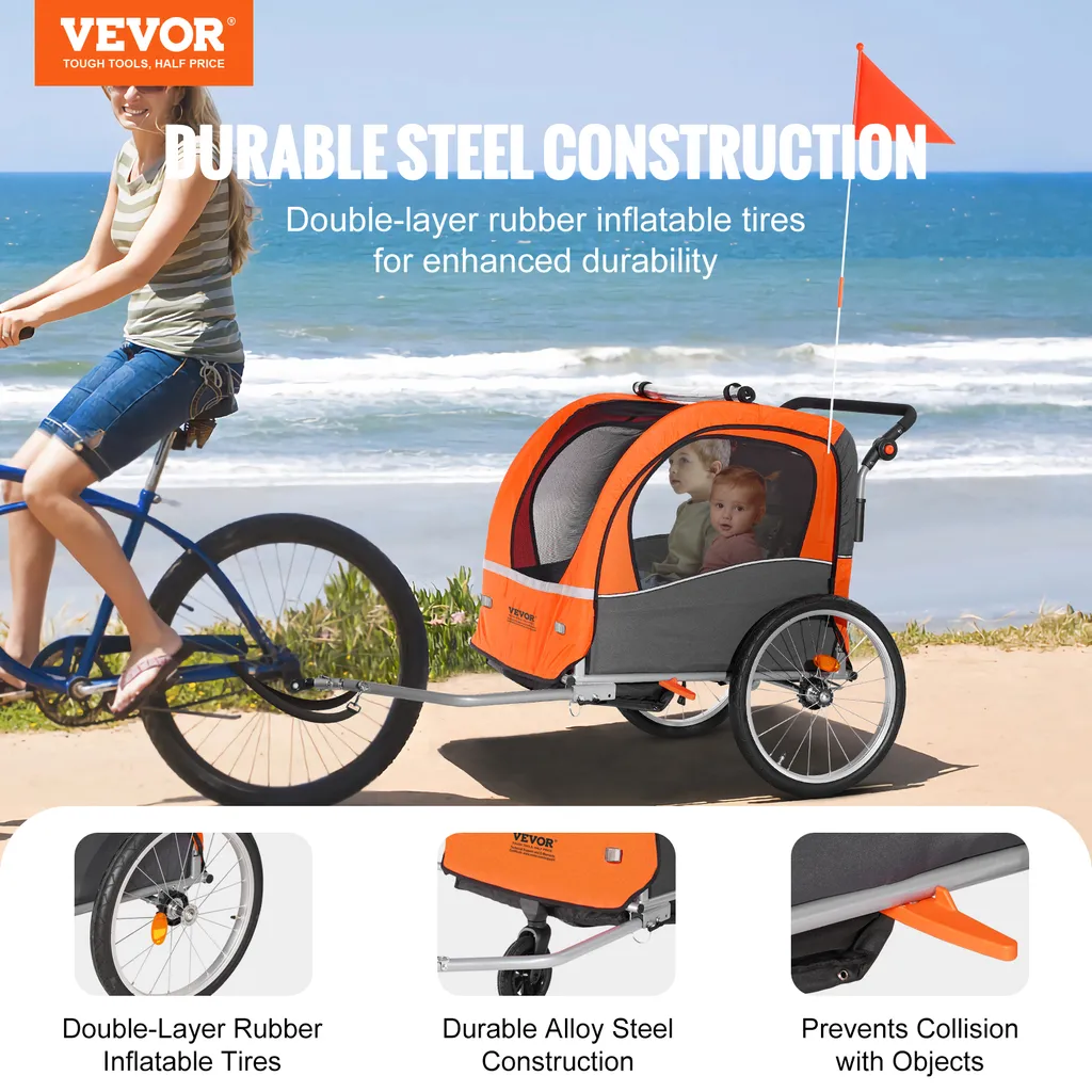 Remorque enfant pour vélo transformable en poussette buggy pliable - 2