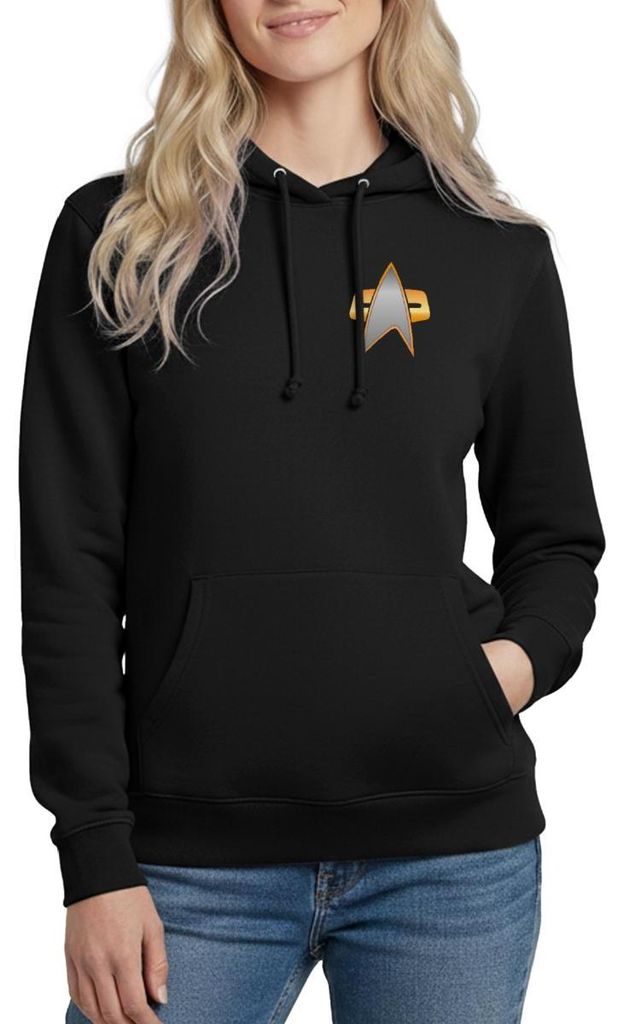 Spreadshirt Star Trek Voyager Crew Logo Damen Hoodie, S, Schwarz