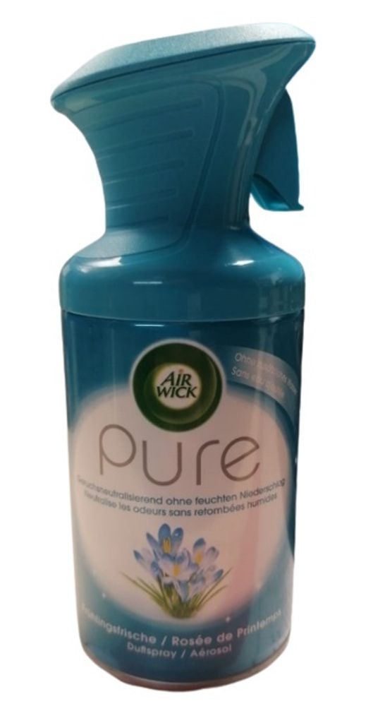 A product shot of an Air Wick air freshener spray bottle.