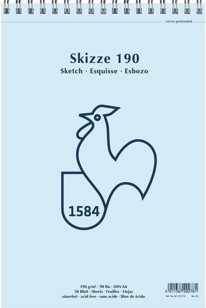 Hahnemühle Skizzenblock spiral. - 190 g/m² - DIN A4 - 50 Blatt