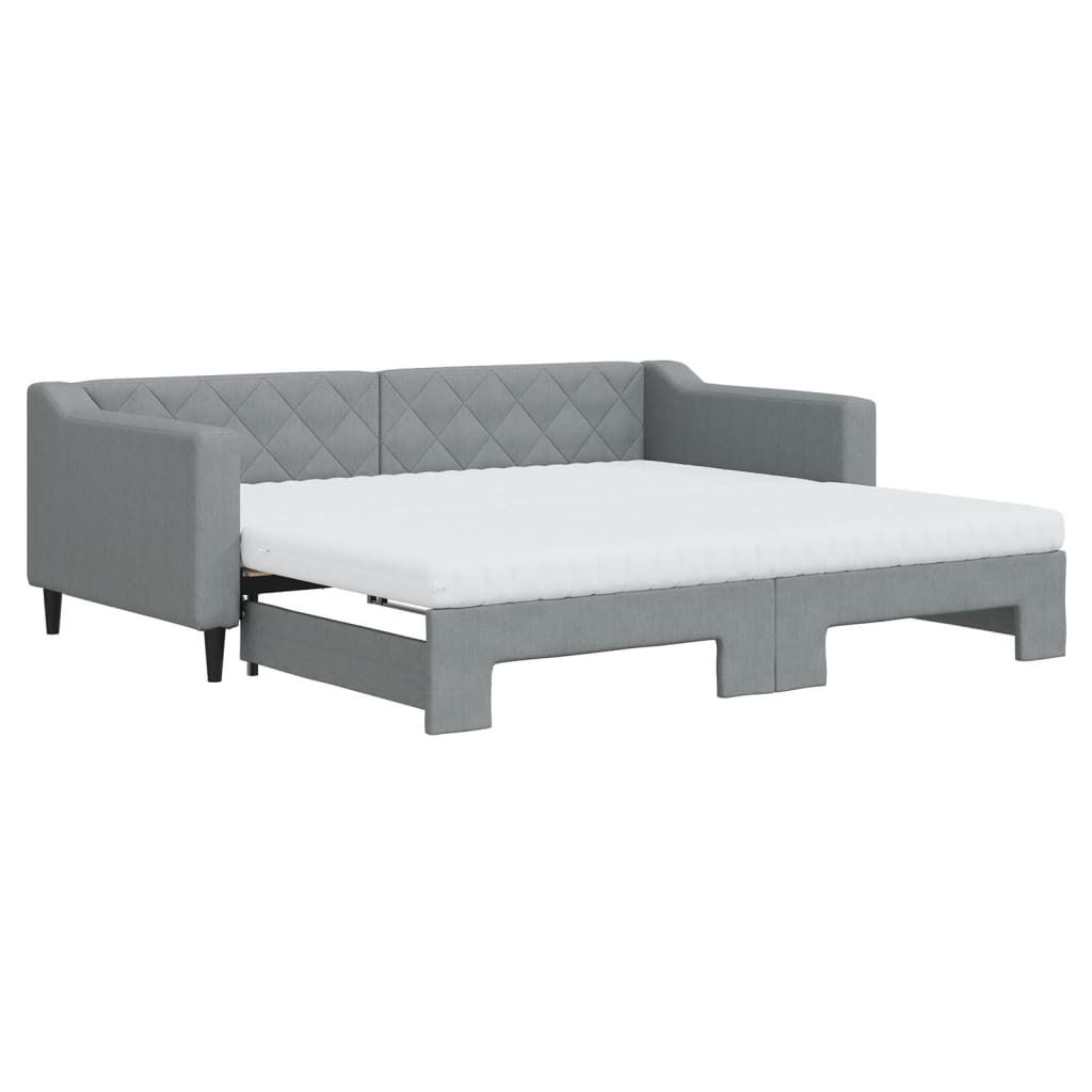 Tagesbett Ausziehbar mit Matratze Hellgrau 90x190 cm Stoff
