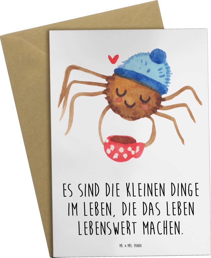 Mr. & Mrs. Panda Grußkarte Spinne Agathe Kaffee - Weiß - Produktbild 