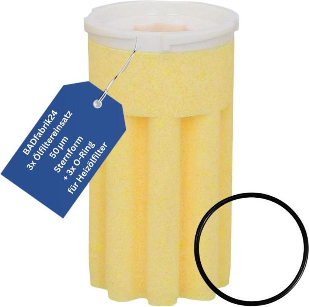 BADfabrik24 Ölfiltereinsatz mit Sinterkunststoffeinsatz 50 μm Sternform - gelb +O-Ring für Heizölfilter zum Abdichtung Filtertasse / Filterkopf...