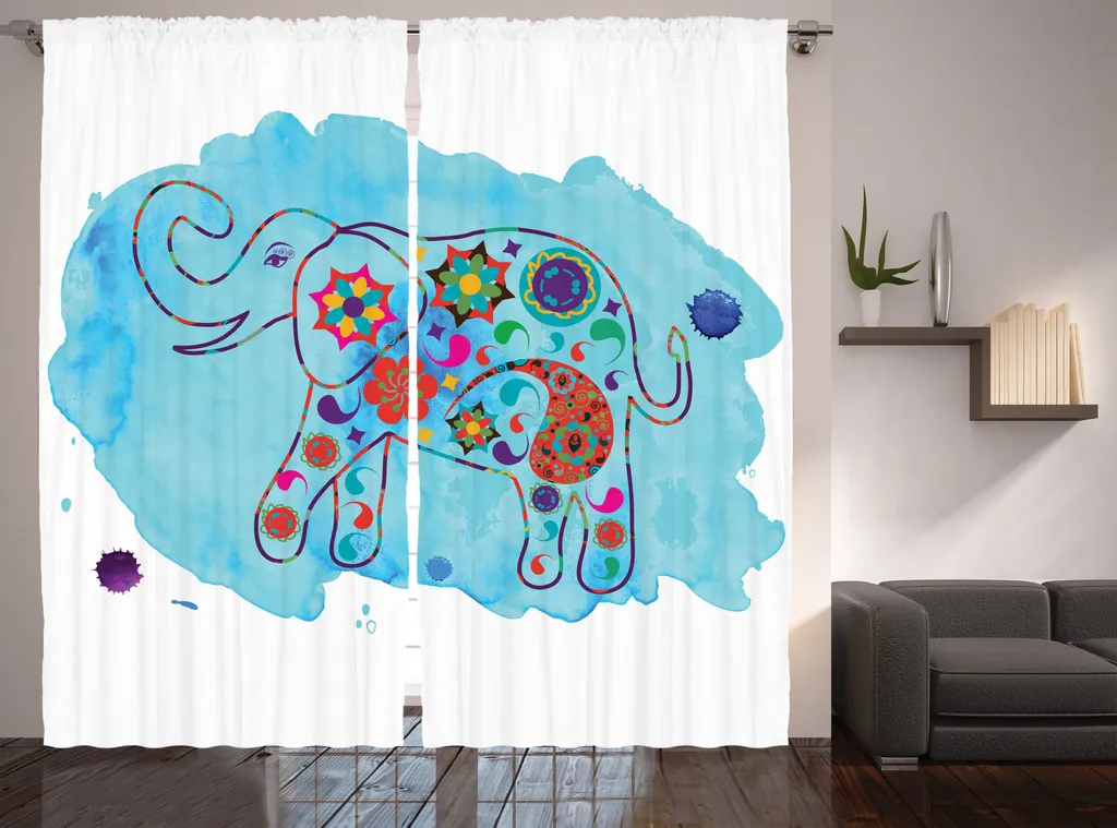 Rideau Rustique ABAKUHAUS Éléphant Thaïlandais, 280 x 225 cm, Multicolore