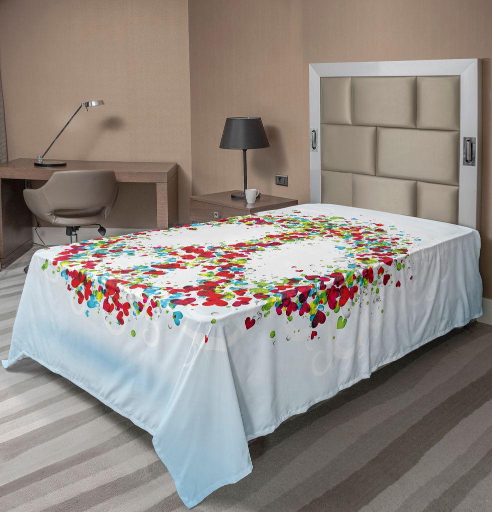 ABAKUHAUS toll Bettlaken, Herzen Einheits Mangel Des Konflikts Nicht Mehr Feindseligkeits Thema Illustration Druck, weiches bequemes oberes Bettlak...