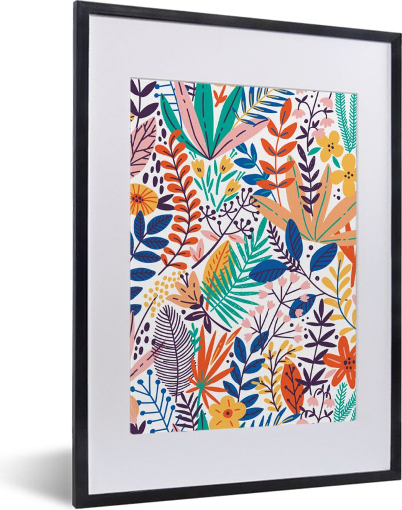 MuchoWow Gerahmtes Poster Sommer - Pflanzen - Blätter - Muster 30x40 cm - Poster mit Schwarzem Bilderrahmen Wandposter Rahmen Foto Bilder - Wand...