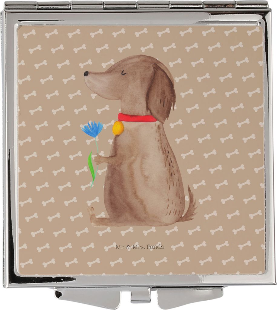 Mr. & Mrs. Panda Klappbarer Spiegel Hund Blume - Hundeglück - Geschenk, Kosmetikspiegel, Reisespiegel, Quadratischer, Frauen, Klappspiegel, Hunde,...