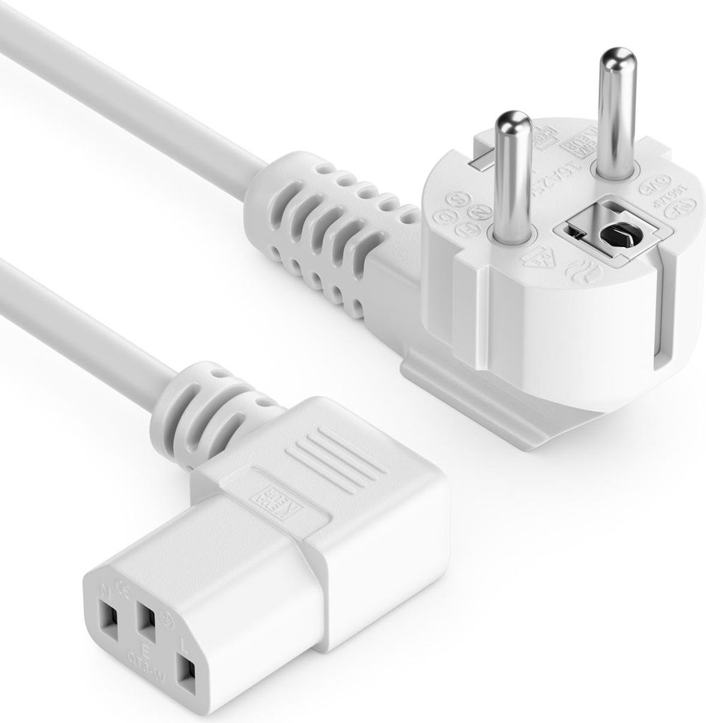 deleyCON 4m Kaltgerätekabel Netzkabel Stromkabel Schutzkontakt Stecker Typ F (CEE 7/7) 90° Gewinkelt auf C13 Buchse 90° Gewinkelt Rechts PC Comp...