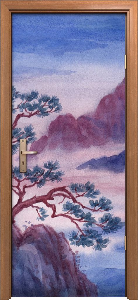 Türposter 80x200 cm Türaufkleber Türtapete Türfolie Klebefolie Berge und Segelboot auf dem Wasser