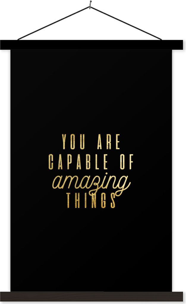 MuchoWow Textilposter Zitat - Zuversicht - Gold - Briefe 60x90 cm mit schwarzem Rahmen - Poster Wohnzimmer