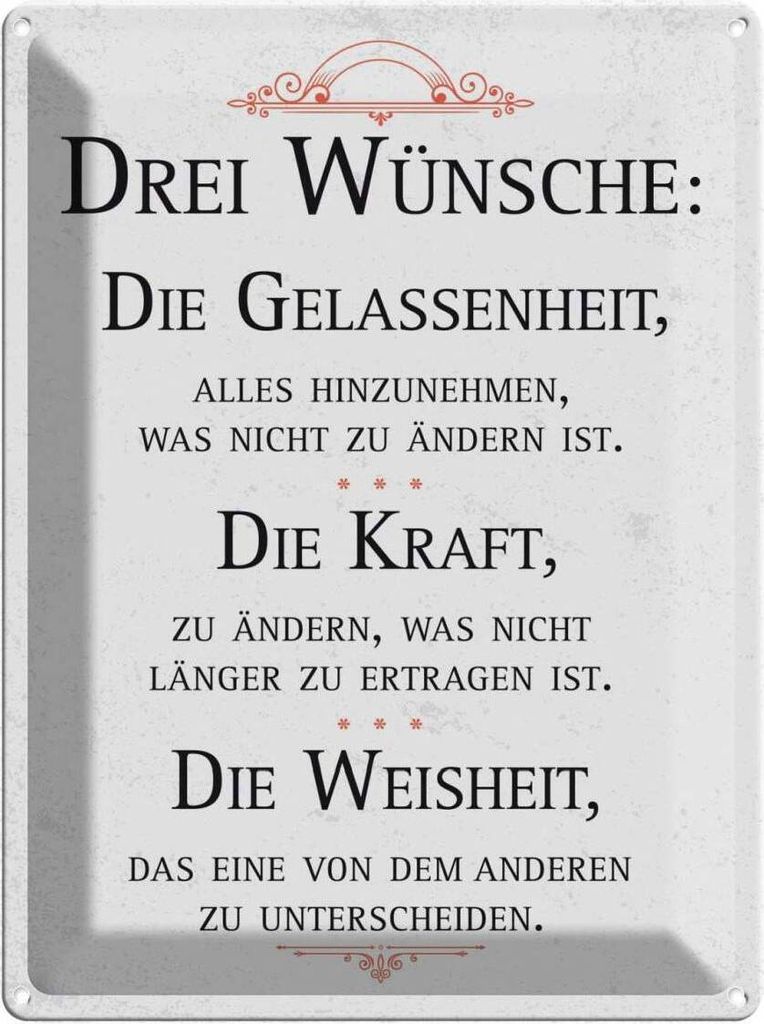 vianmo Blechschild 40x30 cm Drei Wünsche Die Gelassenheit weiß Spruch Zitat
