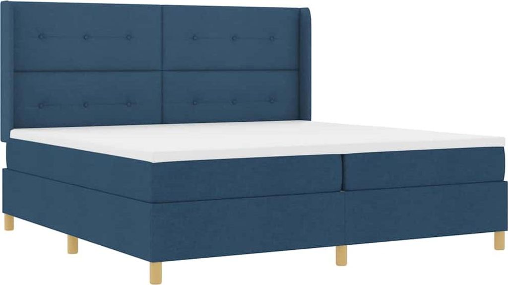 vidaXL Boxspringbett mit LED-Lichtleisten Blau 200 x 200 cm Stoff
