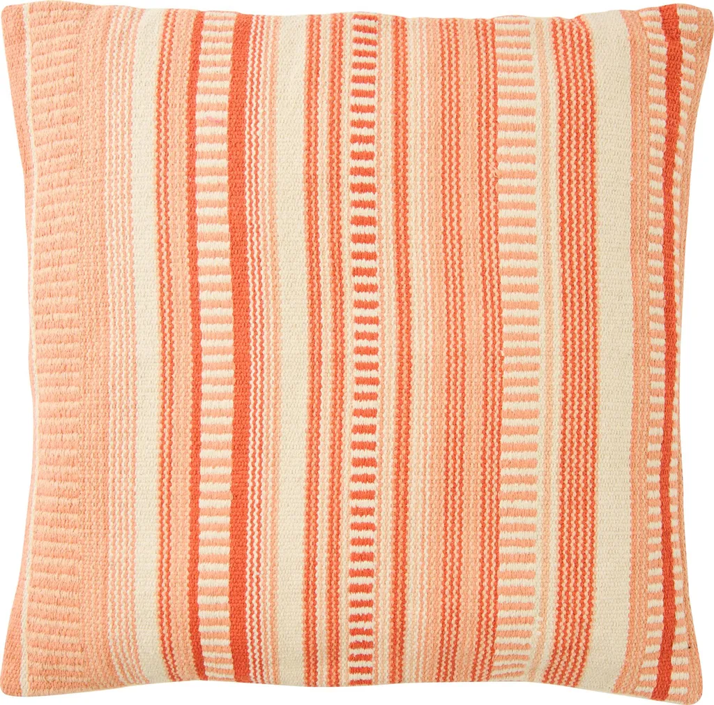 Coussin J-Line rayé coton écru et orange foncé - 45x45 cm | Déco Chic