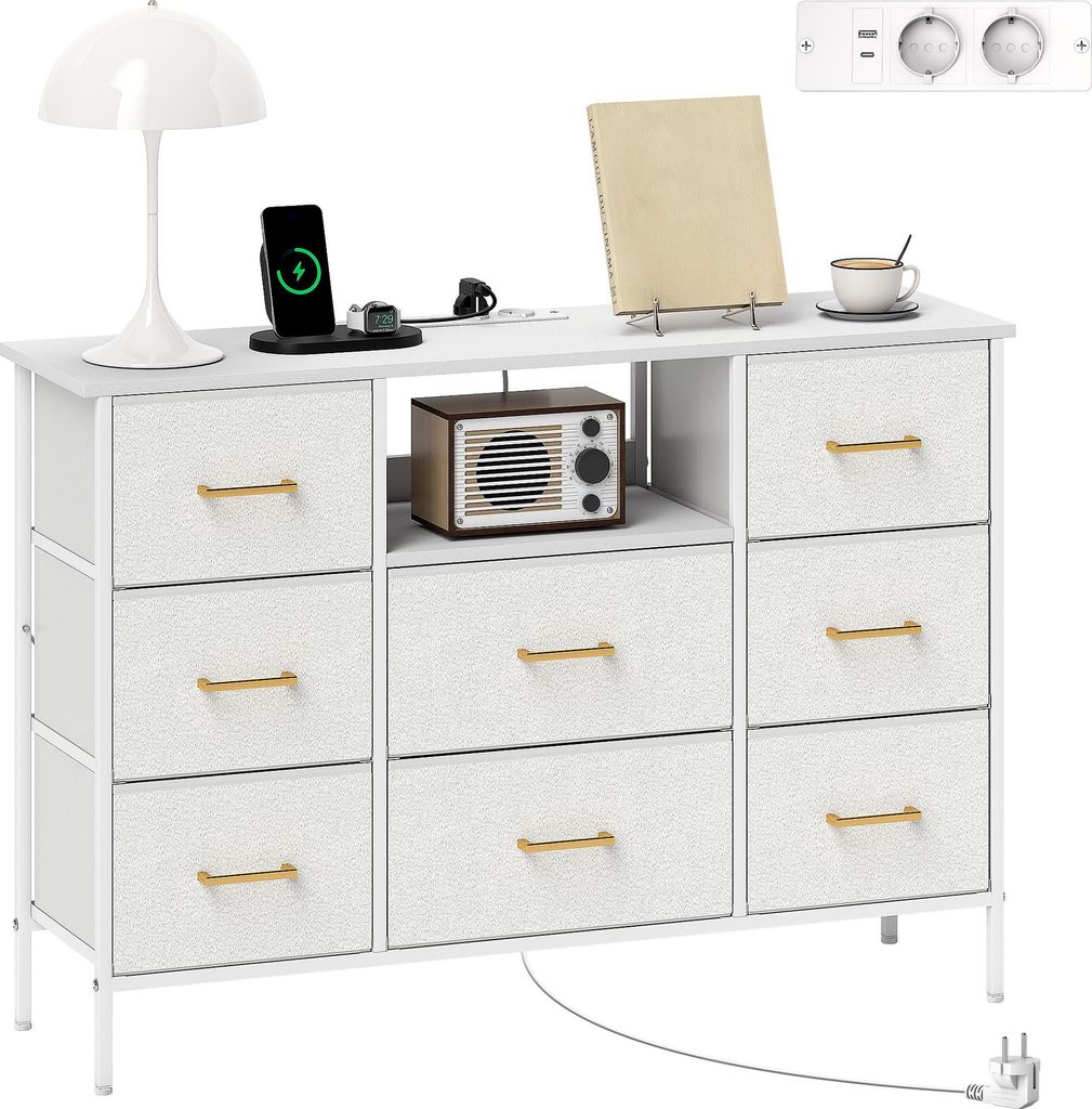 Kommode. Aufbewahrungsschrank mit 8 Schubladen aus Stoff. Steckdosenleiste. Stahlrahmen. Schubladenschrank fš¹r Flur. Schlafzimmer. Wohnzimmer un...